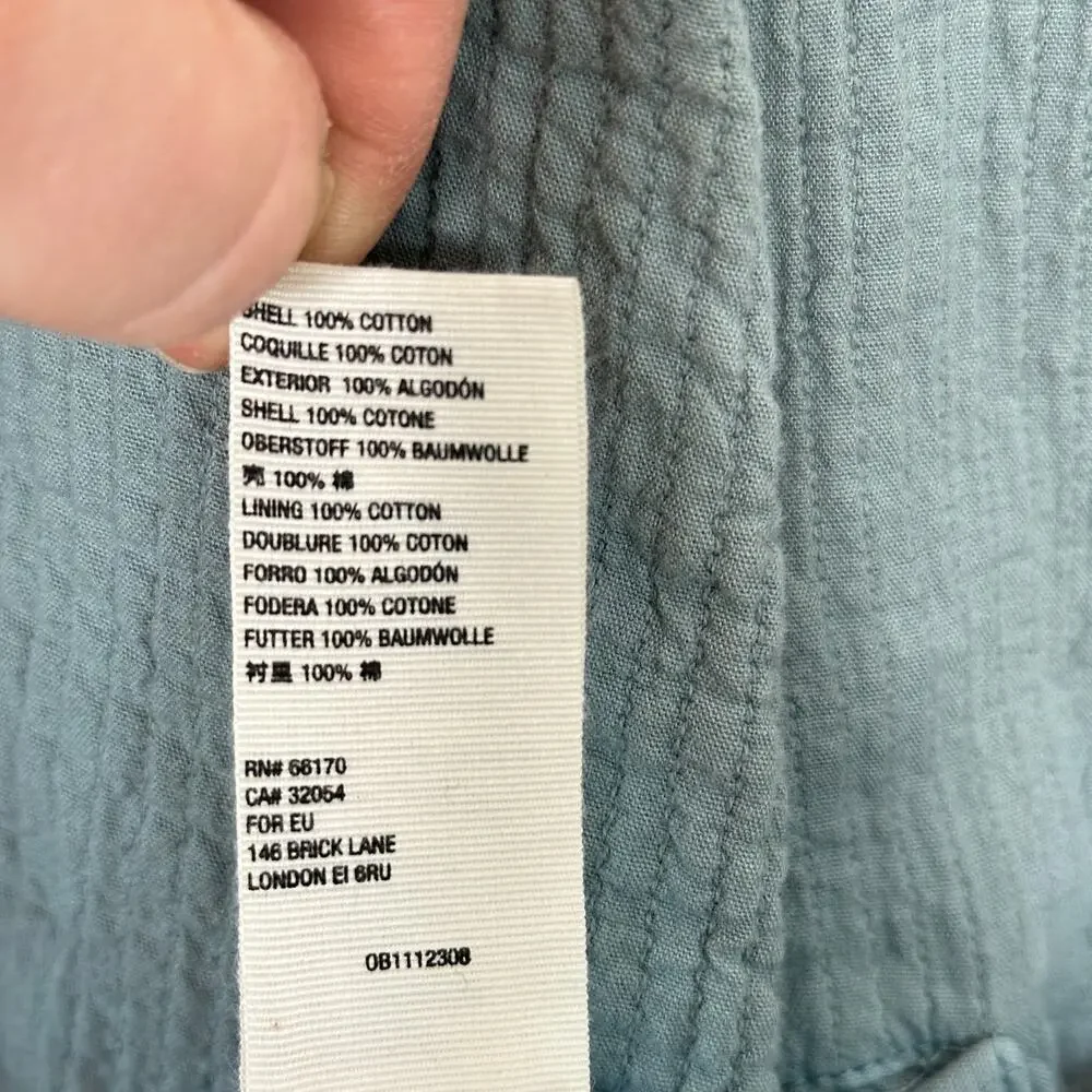 FREE PEOPLE Rowan Double Breasted Gauze Oversized Blazer Sage Blue Sz M {P28}